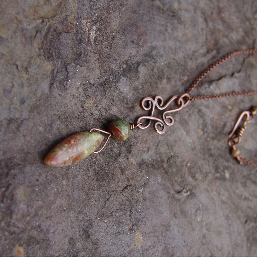 Hand Crafted Unakite and Copper Necklace by Sandy Robinson Jewelry